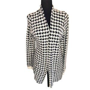 Houndstooth Long Open Soft FleCardigan Sweater By Cyrus Black White - Medium Siz